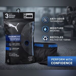 NIB 3-pack of Puma Men's Training Fit Performance Boxer Briefs size medium